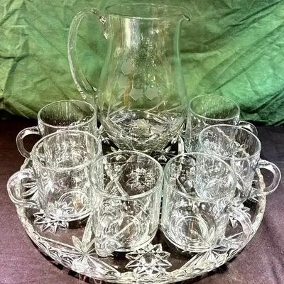 Anchor hocking crystal tray and unsigned pitcher