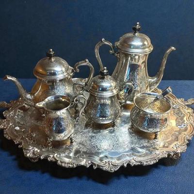 Hand chased silver plate tea set