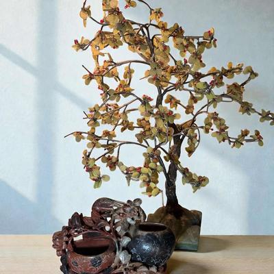 Chinese jade tree soapstone brush pot