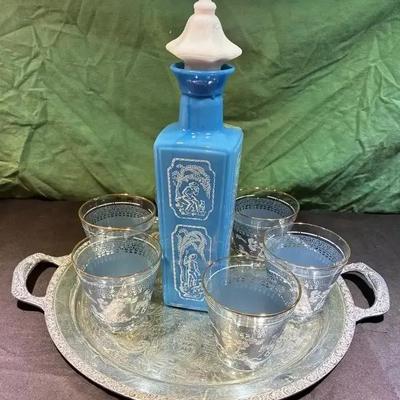 Jeannette hellenic patterned low ball scotch glasses