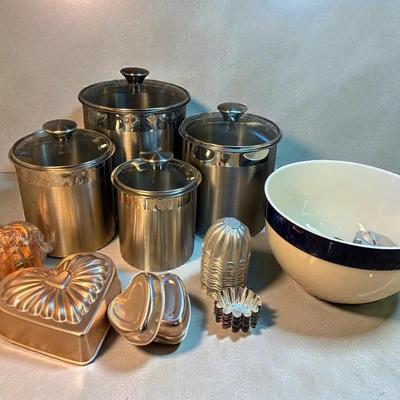 Tramontina stainless steel canisters and copper jello molds