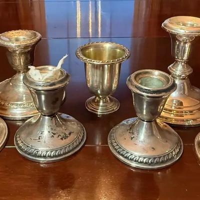 Sterling candle holders toothpick cup