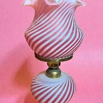 Fenton cranberry swirl satin glass lamp