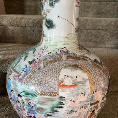 Fabulous Large Ceramic Asian Story Telling Vase 