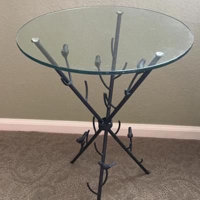 Glass Top Accent Table with Bird Motif Base