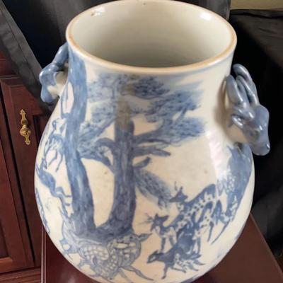 Blue and White “Hundred Deer” Asian Vase