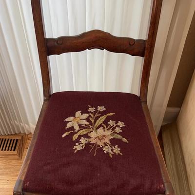 Antique Rose Carved Dunkan Phyfe Style Chair with Needle Point