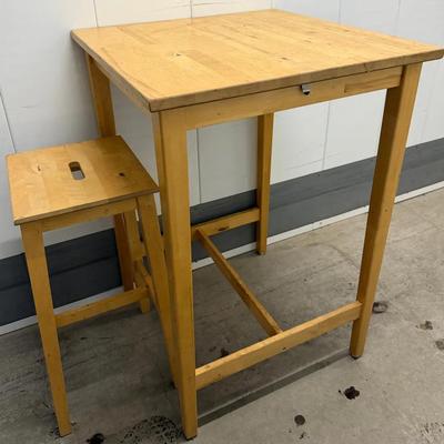 Solid Wood Tall Work Table with Matching Stool
