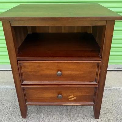 Solid Wood Nightstand / End Table with Open Shelf & Two Drawers – Classic Brown Finish