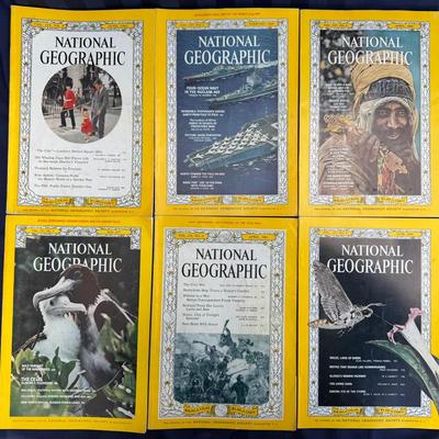 Vintage National Geographic Society Magazine Lot (1961–1977) – Yellow Border Era + Civil War Map & C