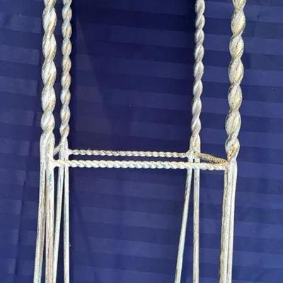 Vintage Wrought Iron & Wicker Plant Stand / Accent Table – Twisted Metal Legs