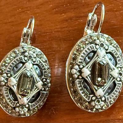 Pair Of Vintage Michal Golan Silver Tone & Faceted Stone Wire Earrings