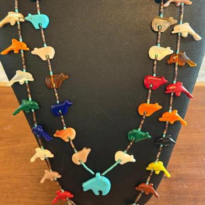 Pair Of Zuni Fetish Necklaces (1) Dolphins & (1) Bears ( As Is)