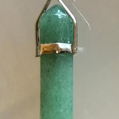 Aventurine Crystal Pendant With Silver Tone Hanger