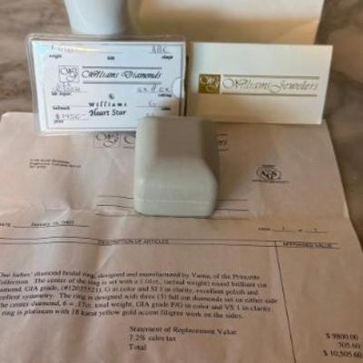 Stunning Varna 900 Platinum & 1.01 Carat Round Brilliant Cut Diamond Ring Size 9 - G SI 1 Exc/Exc Williams