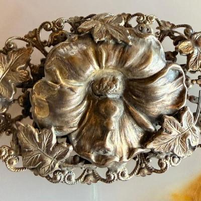 Antique Art Nouveau Brass Repousse Brooch Pin