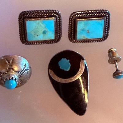 Pair Of Sterling Silver & Turquoise Earrings & (3) Individual Turquoise Earrings