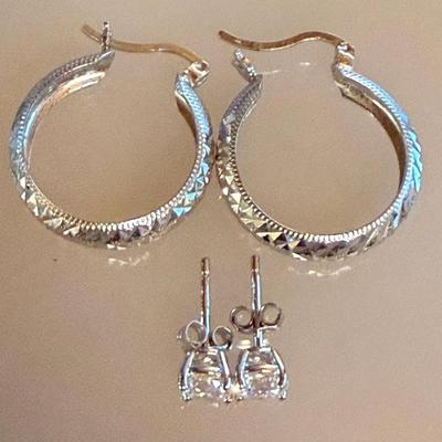 (2) Pairs Of Sterling Silver Earrings (1) Hoops And (1) CZ Posts - Total Weight - 4.88 Grams