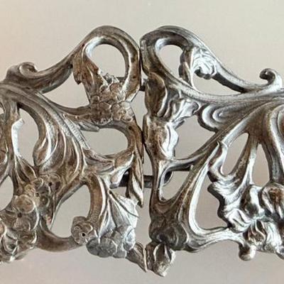 Antique Victorian Repousse Silver Ton Belt Buckle