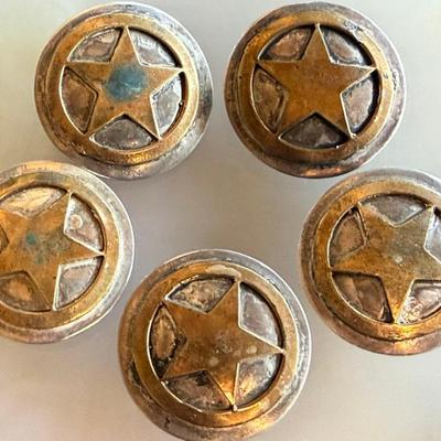 (5) Vintage Texas Lone Star Screw Back Concho Belt Pieces Brass And Silver Tone