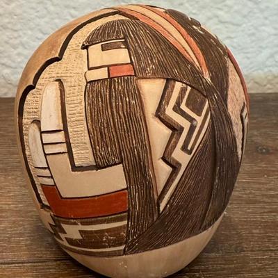 Vintage Lawrence Namoki Hopi Pottery Seed Pot Signed Ancient Song