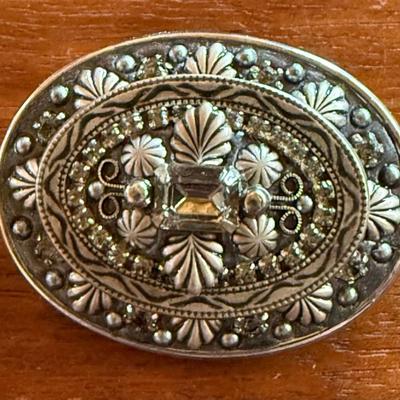 Vintage Michal Golan Silver Tone & Faceted Stone Brooch Pendant