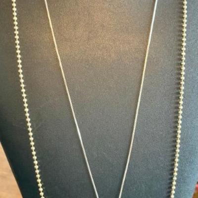 Sterling Silver Bead 30 Inch Necklace & Sterling 24 Inch Box Chain W Onyx Silver Heart -18.32 Grams