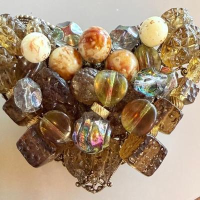 Antique Victorian Cluster Brooch With Stone & Carved Glass Beads
