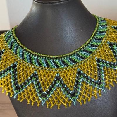 Gorgeous Glass Seed Bead Vintage Multi Color Collar