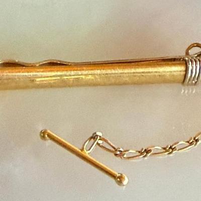 Vintage 750 18K Gold Tie Clip With Security Chain - Total Weight 6.05 Grams
