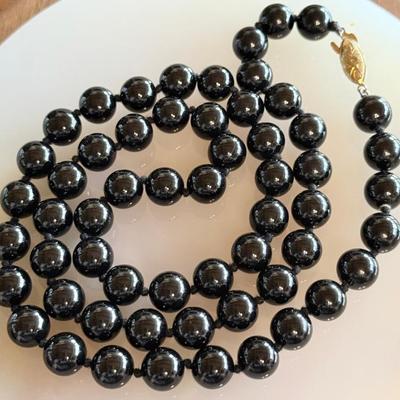 Vintage Black Onyx Bead 26 Inch Necklace