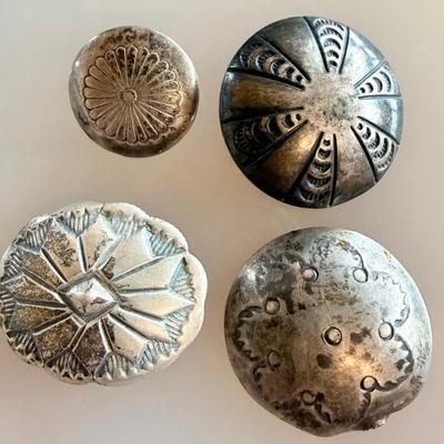 (4) Sterling Silver Navajo Concho Pieces - Earring - Button - Buckle - 10.35 Grams