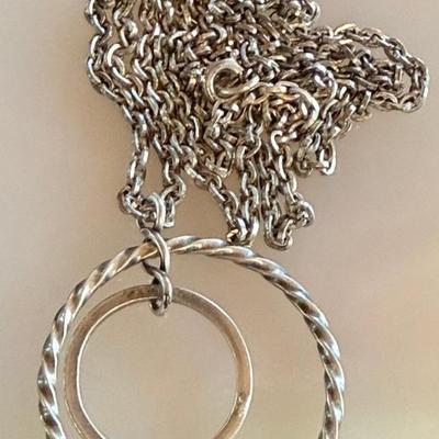 Vintage Sterling Silver 26 Inch Necklace With Round Pendant - 12.88 Grams