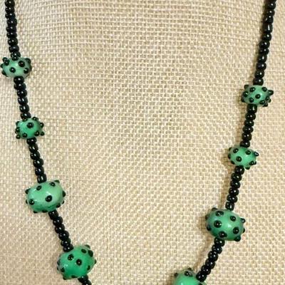 Handmade Lamp Work Bumpy Glass Bead 18 Inch Necklace