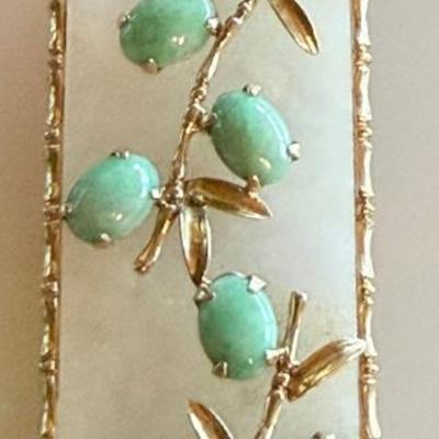 Vintage 14K Gold & Multi Color Jade Bamboo Leaf Pendant - Total Weight 14.41 Grams