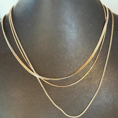(3) Sterling Silver Chain Necklaces - Box Chain - Woven & Flat Chain - Total Weight 19.48 Grams