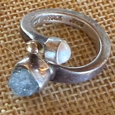 Lilly Barrack 14K Yellow Gold, Sterling Silver, Aquamarine & Pearl Size 6.5 Ring - Total Weight 7.66 Grams