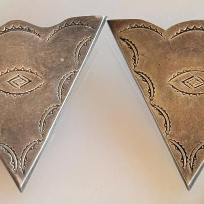 Pair Of Vintage Navajo Hand Hammered Sterling Silver Collar Tips - 16.63 Grams