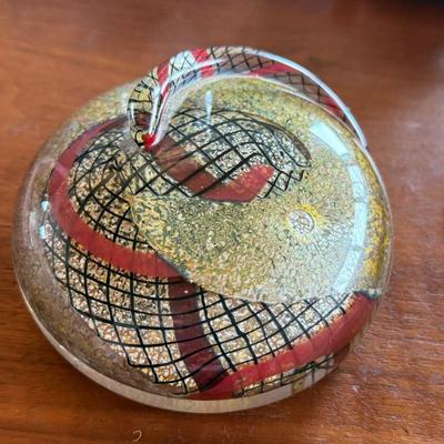 Authentic Seguso Viro Murano Art Glass Lattice Snake Paper Weight