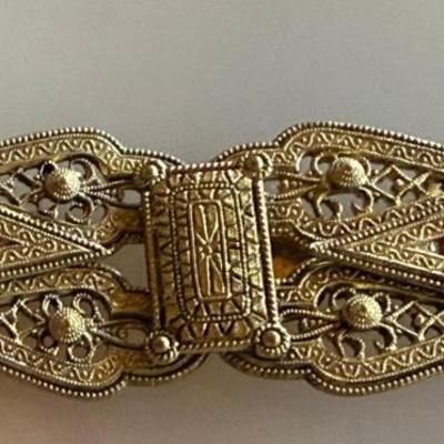 Antique Etruscan Gold Tone Czechoslovakia Belt Buckle
