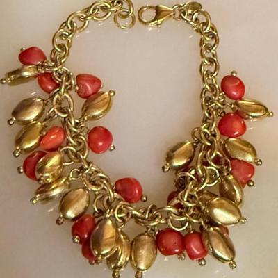Vintage Bronzallure Coral And Gold Plated 7 Inch Bracelet