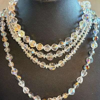 
(3) Faceted Crystal Bead Necklaces (1) Double Strand With Plastic & Crystal Beads