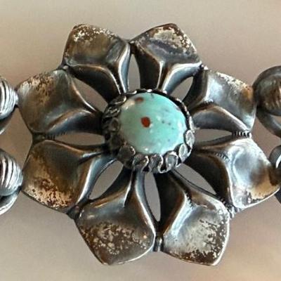 Antique Silver Tone And Blue Cabochon Buckle
