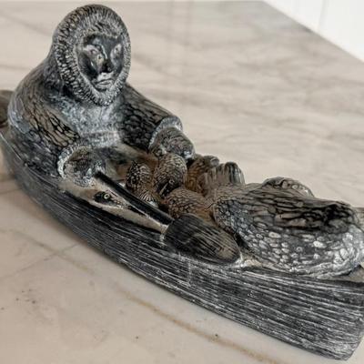 Vintage Nuvuk Canada Hand Carved Soapstone Inuit Indian, Kayak & Seal