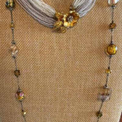 Vintage 36 Strand Double Glass Seed Bead Necklace & Art Glass Bead Necklace