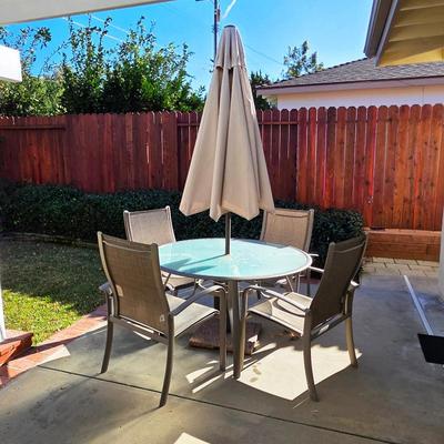 Sale Photo Thumbnail #13: Patio table with umbrella and chairs