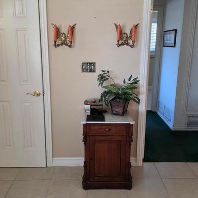 Sale Photo Thumbnail #17: Vintage mahogany stone top half commode