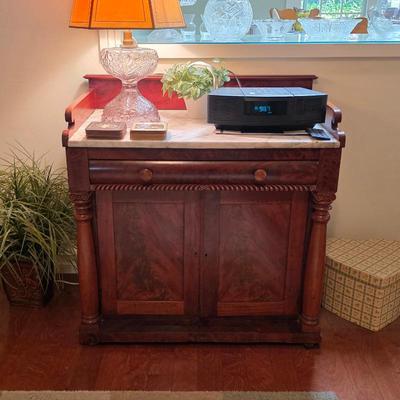 Sale Photo Thumbnail #43: Vintage Empire style stone top mahogany buffet