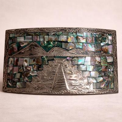 Sale Photo Thumbnail #6: Sterling and Abalone belt buckle 