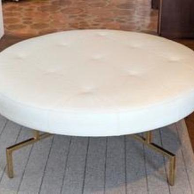 John Richard Large White Leather Ottoman with Gold Metal Base